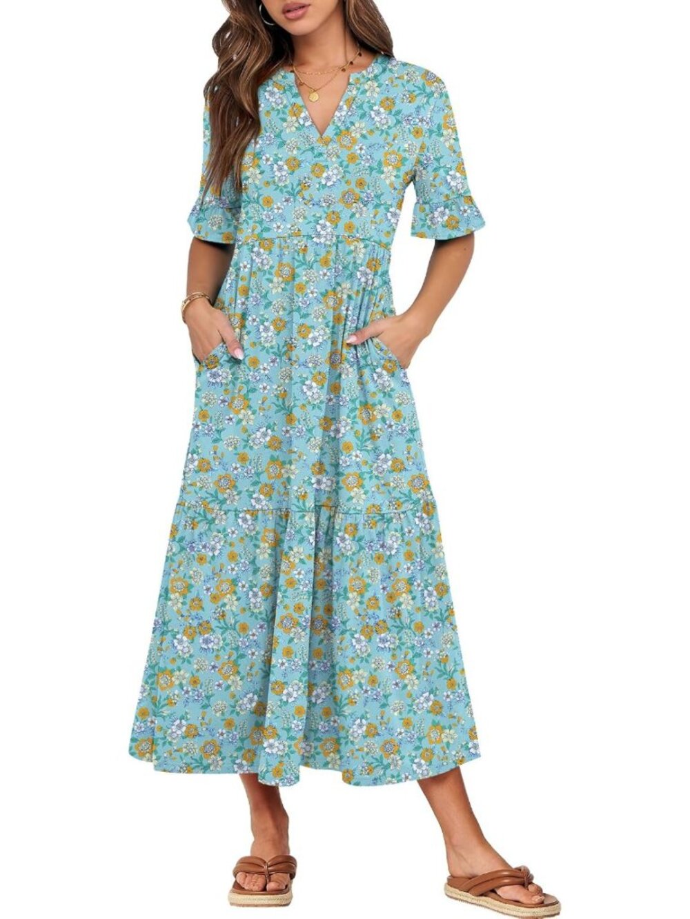 Summer Casual Maxi Dress for Women | Ruffle Short Sleeve, Flowy & Comfortable